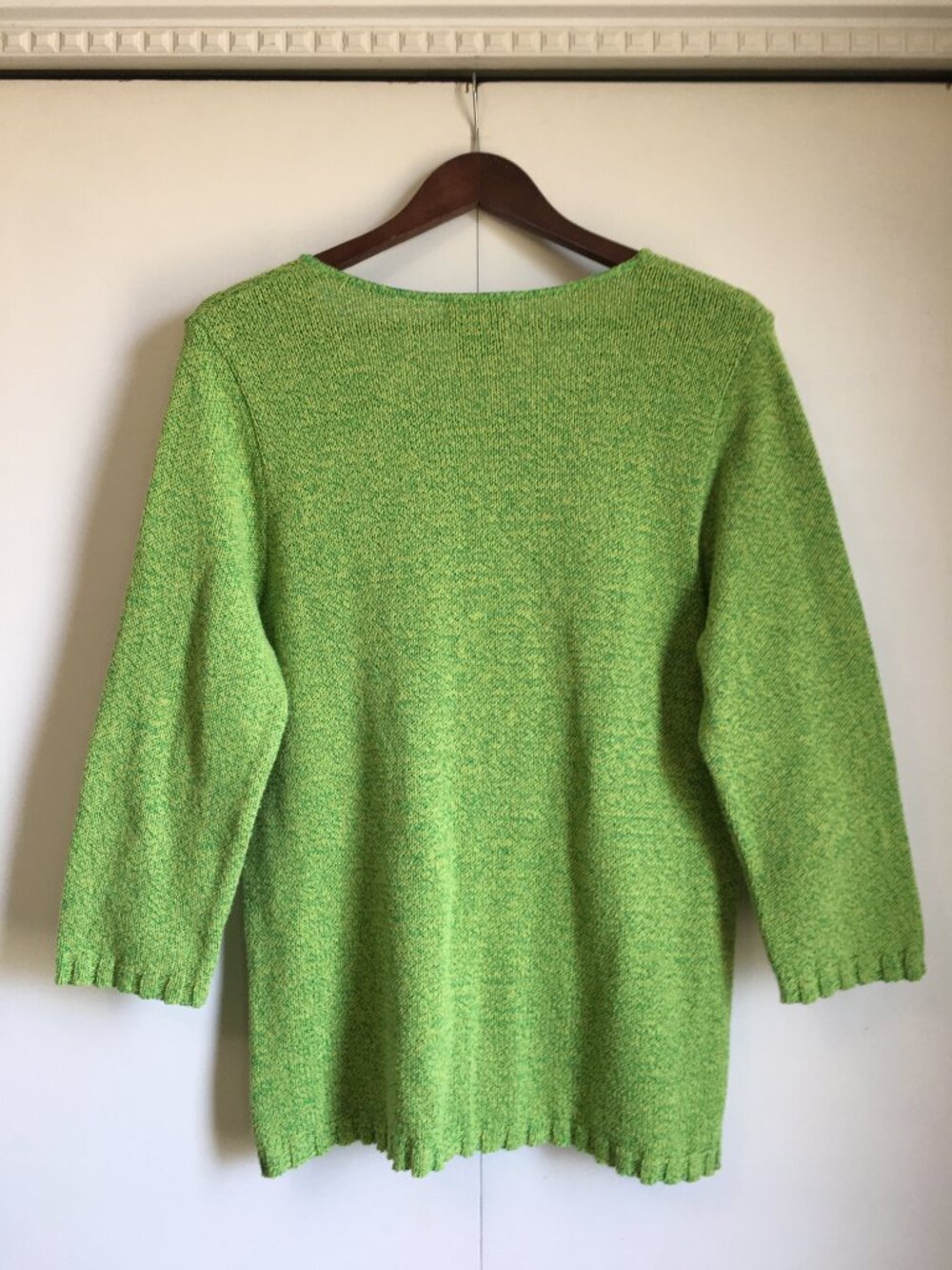Vintage 90s Parkhurst Lime Green Knit Stitchwork Cotton Blend Sweater L - Picture 2 of 16